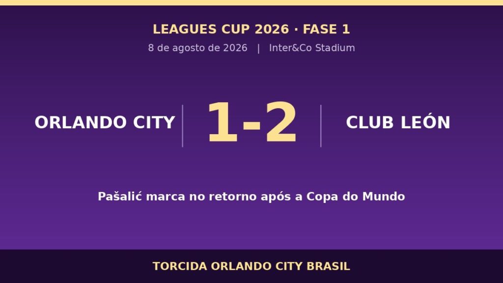 Placar de Orlando City 1 a 2 Club Leon pela Leagues Cup 2026