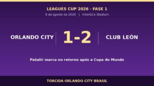 Placar de Orlando City 1 a 2 Club Leon pela Leagues Cup 2026